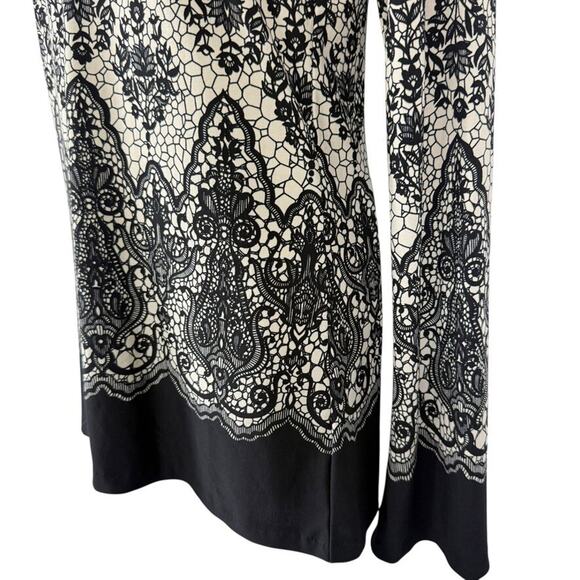 Norma Kamali Womens Lace Print Blouse Knit Stretch Slinky Long Sleeve Top sz M - Picture 8 of 16